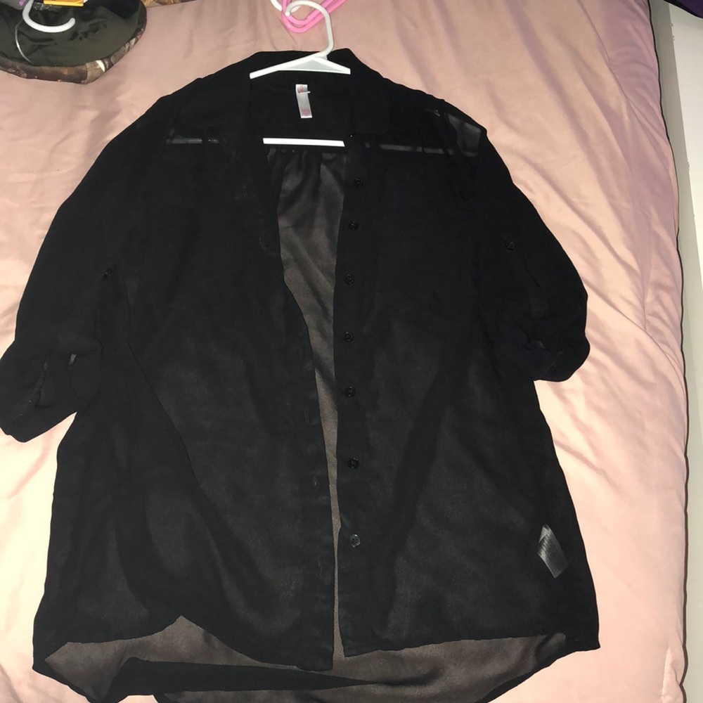 Sheer black xhileration button down top